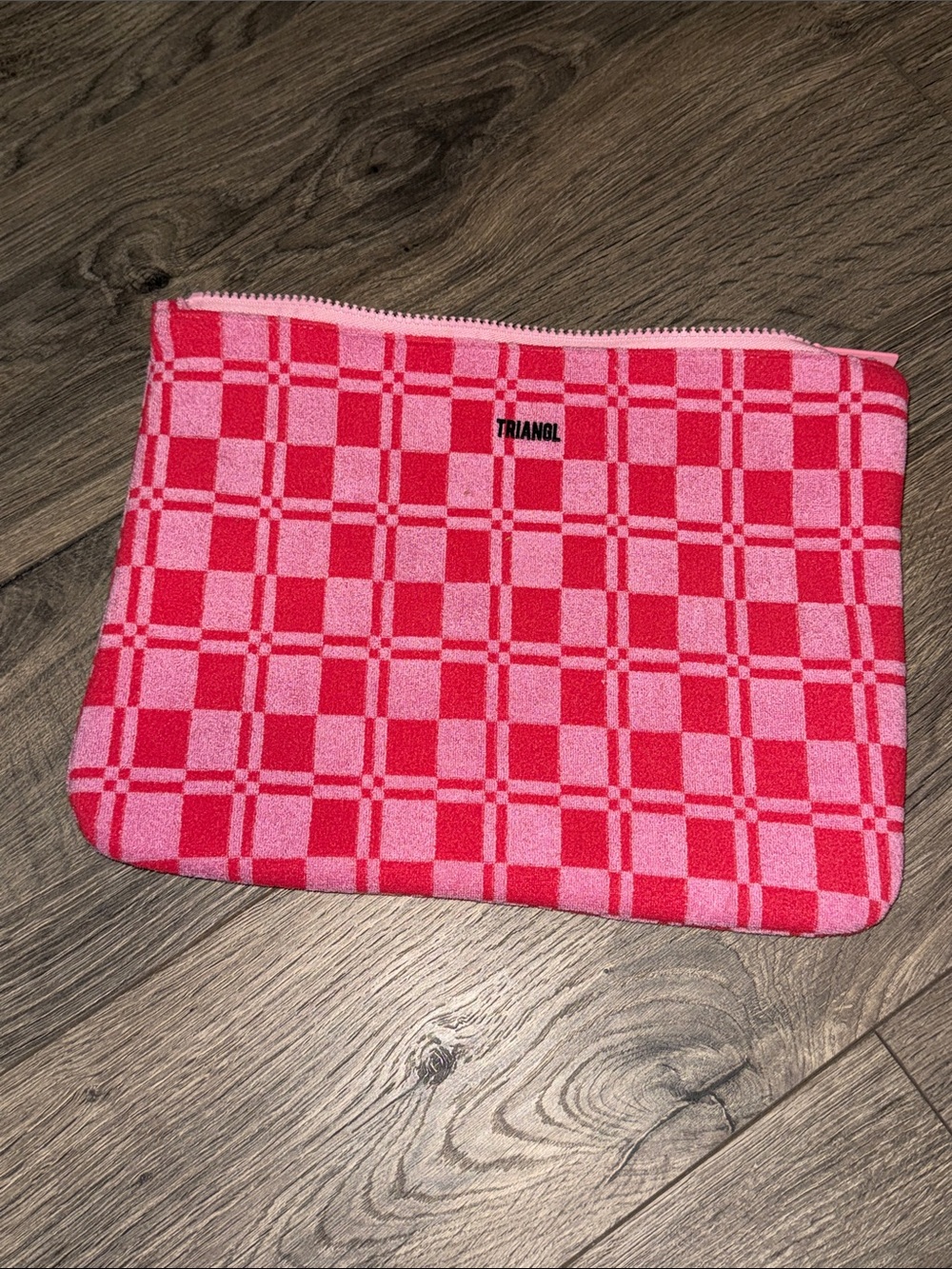 triangl swimwear Pink and Red Checkerboard Zip Pouch